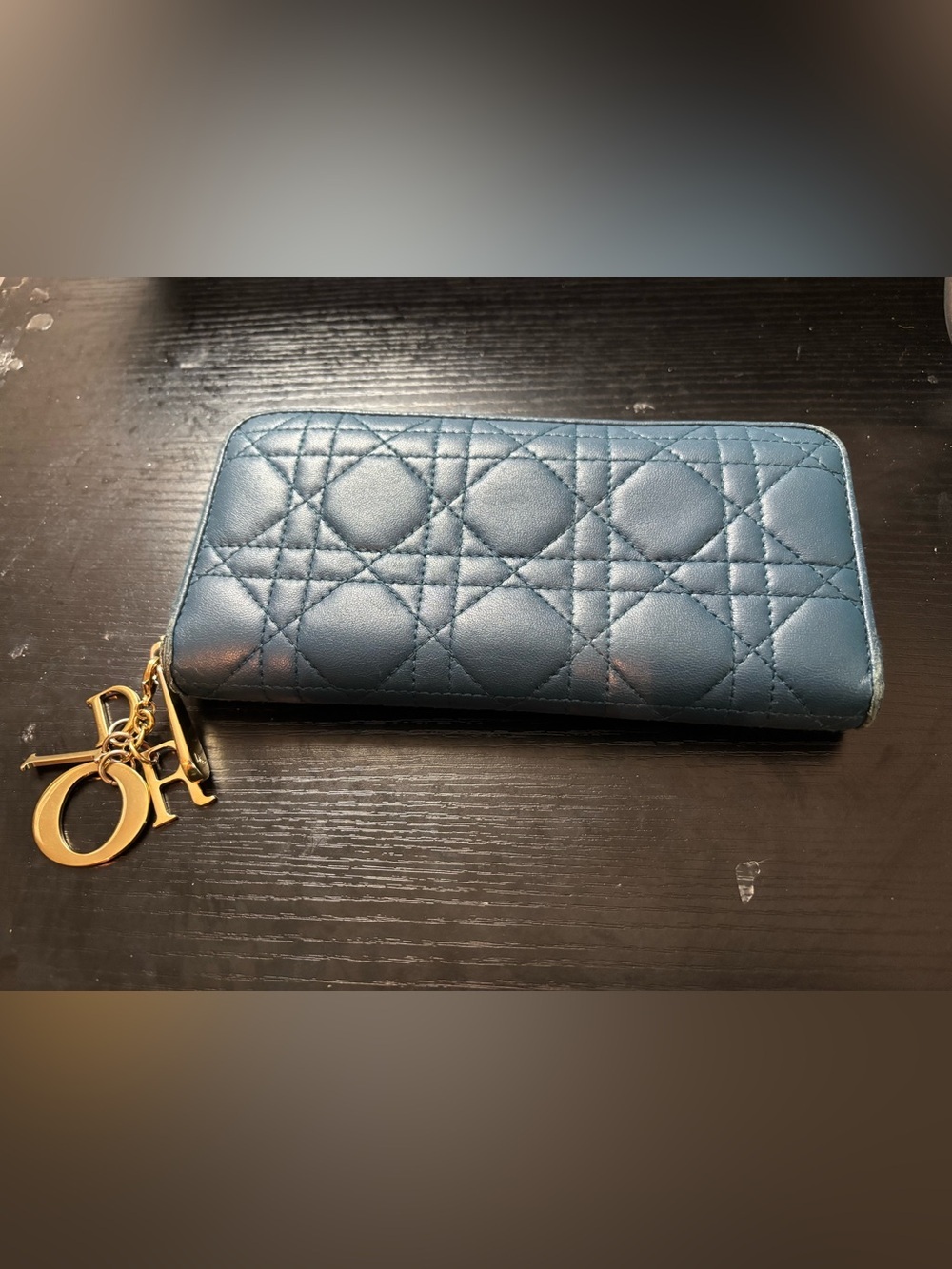 Authentic Christian Dior Lady Dior Voyageur Wallet Cloud Blue/Celeste Cannage
